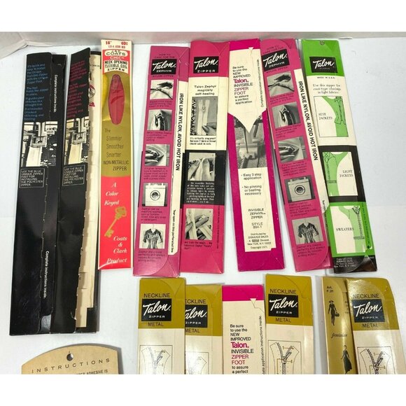 Vintage Zipper Sewing Lot of 14 Talon Coats & Clark Unique Various Adhesive - Picture 8 of 8